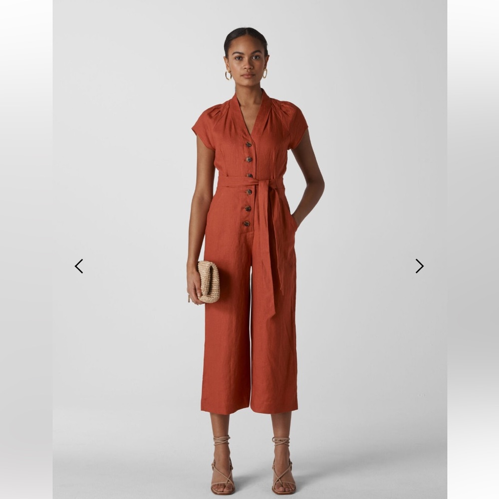 Sana Linen Button Jumpsuit rust color